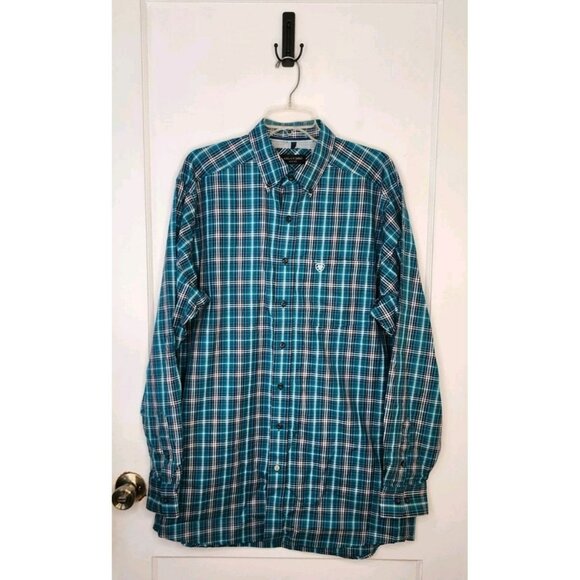 Ariat Shirt Mens Large Tall Pro Series Blue White Plaid Logo Embroidered - Picture 1 of 6